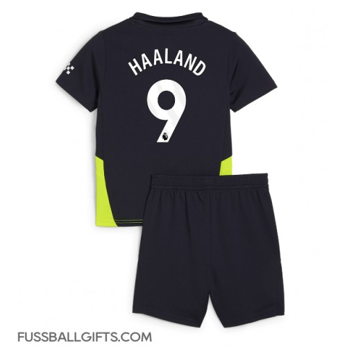 Manchester City Erling Haaland #9 Fußballbekleidung Auswärtstrikot Kinder 2024-25 Kurzarm (+ kurze hosen)